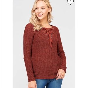 Love Tree Lace up sweater rust brown size large